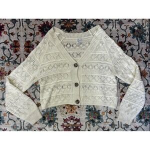 Blue Rain Women's Size M White Cropped Long Sleeve Cardigan